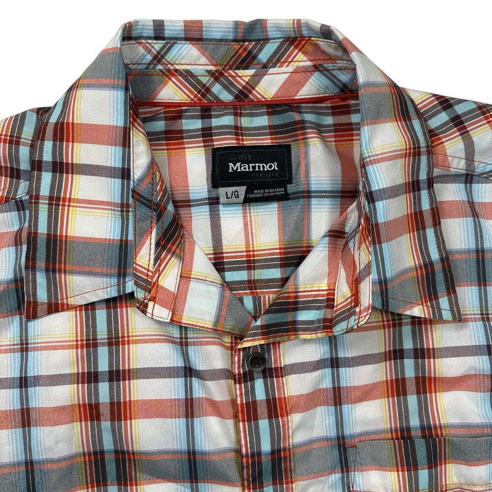 Marmot Short‎ Sleeve Orange Plaid Button Down Mens Shirt Size Large Outdoors - Picture 3 of 14
